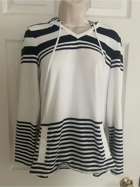 Talbots Tops - Talbots White & Black Striped Hooded Pullover